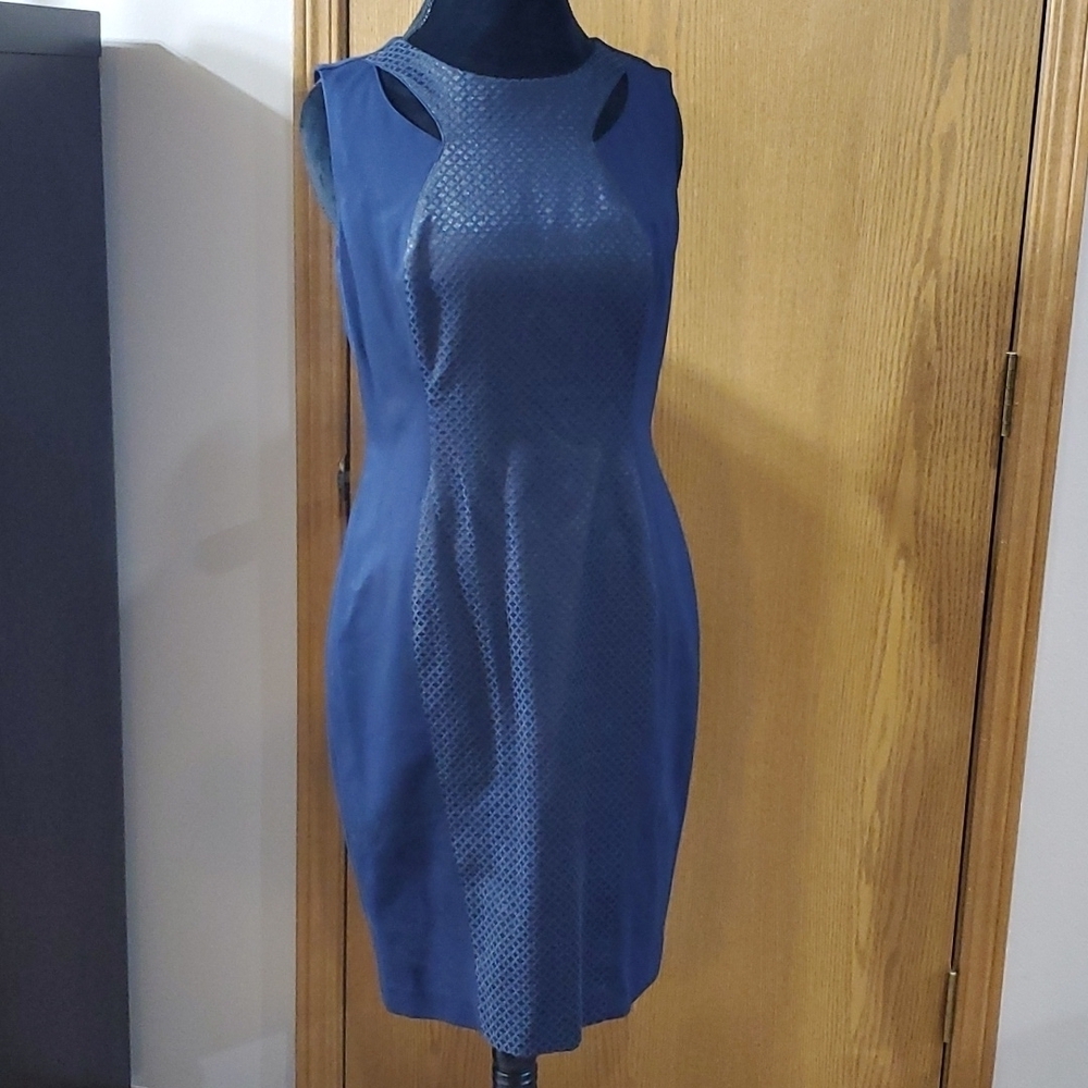 Cache front back keyhole navy sleeveless dress